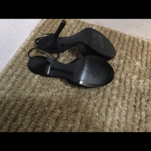 Nina Black Satin Peep Toe With Rhinestone  Hardware Dressy Heels - Picture 6 of 6